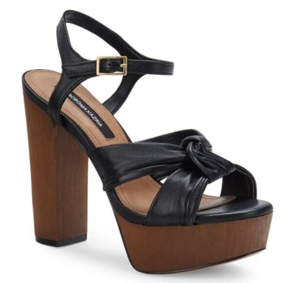 NWT BCBGMaxAzria Black Kaleesi Stack-Heel Platform Leather Sandals • Size 8.5 ⬇️ - Picture 1 of 7
